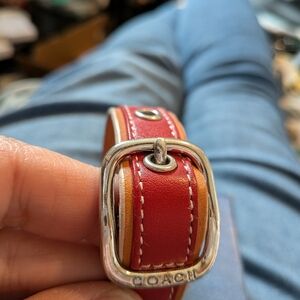 Coach Red Leather Bracelet with Silver Buckle